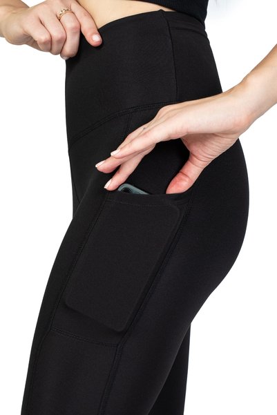 The Step Sports Spocket Black High Waist Tummy Control Leggings with Pockets, Biker Yoga Knee Length Leggings 10"