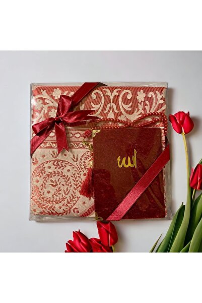 SOLAKLARGROUP Çeyizlik, Hediyelik, Mevlütlük, Bohçalık Lüks Seccade Seti Kırmızı