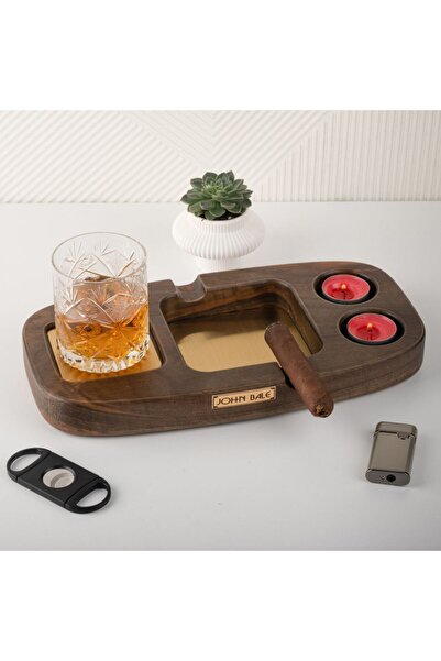 NOWACLUB Ahşap Puro Küllüğü, Bardak ve Mum Tutuculu Küllük