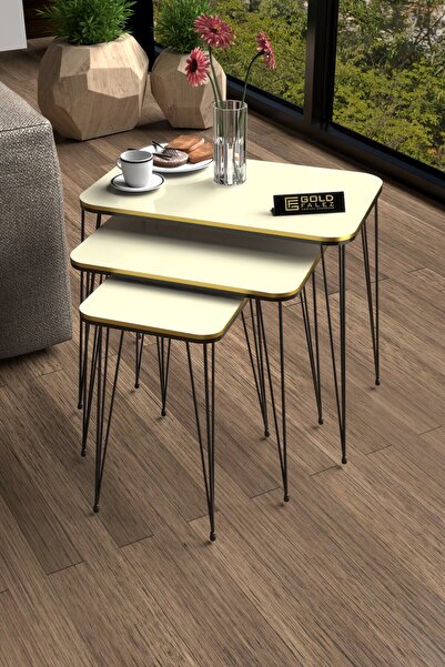 GOLDFALEZ Zigon Sehpa Kr Çift Krem Tel Siyah Ayak