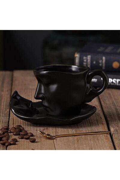 ARVALE Nordic Face Shaped Cup Set 2 Pieces for 1 Person 110 ml Black - Mug Coffee Cup Set