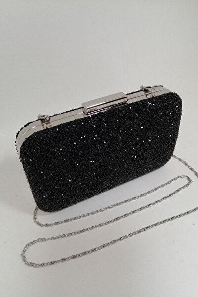 PARKTAN Yakamoz Siyah Kadın Taşlı Abiye Clutch Portföy Çanta