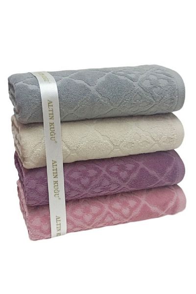 Özdilek 4 Pieces of Dried Rose Tile Towels - Beige and Plum Colors