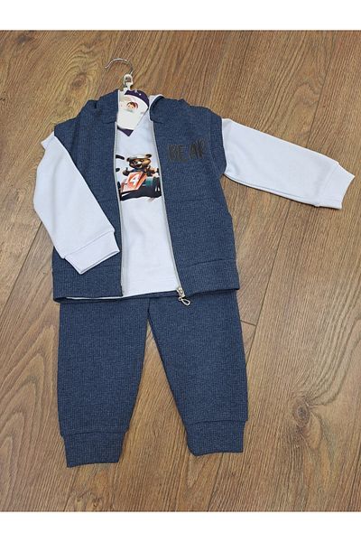 minikiss 3-Piece Set with Waffle Fabric Swetshirt, Vest and Zipper for Boys