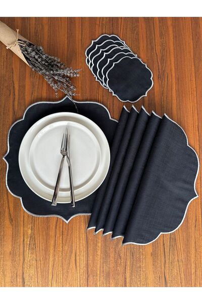 NURHAN HOME COLLECTION Gümüş Nakışlı 12 Parça Set Amerikan Servis Ve Kokteyl Sunum Peçetesi