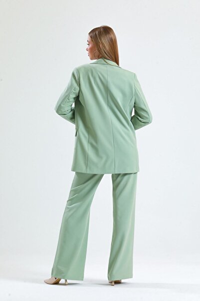 Sense Ornamental Stitched Hürrem Fabric Wide Leg Trousers| Pnt34239 Mildew Green