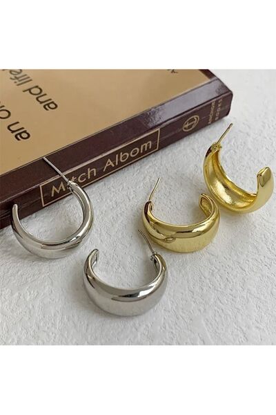 MRK Yarım Bombeli Oval Halka Küpe