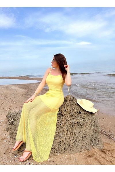 rengafashion Women's Yellow Shoulder Strap Lined Lace Summer Dress