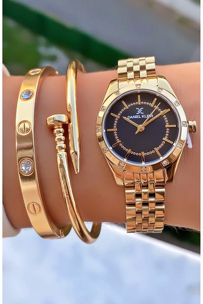 Daniel Klein Gold Color Waterproof Women's Wristwatch - Bracelet