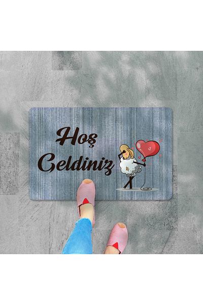 M&H Quality Welcome Written Floral Pattern - Digital Printed Door, Washable Cat and Doormat