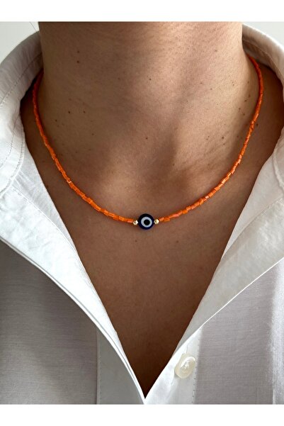 HERCY Orange Evil Eye Beaded Necklace