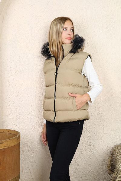 Jannock Young Girl Inflatable Hooded Sports Vest - Fur