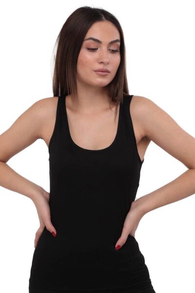 jilly jo Tricou negru cu bretele late pentru femei - bumbac modal din elastan...