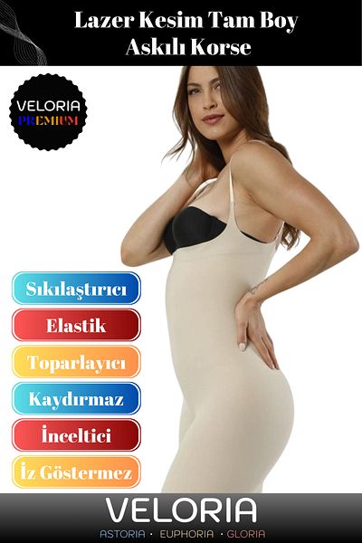 Veloria Premium Series 2 Size Slimming Non-Slip Gathering Laser Cut Full Length Hanging Corset