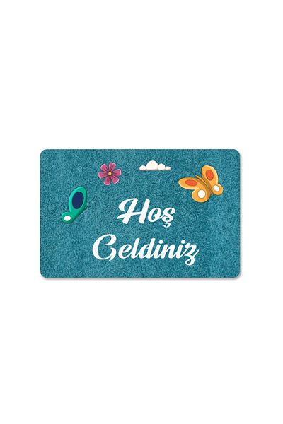 M&H Quality Welcome Written Digital Printed Flower and Rabbit Patterned Door - Washable