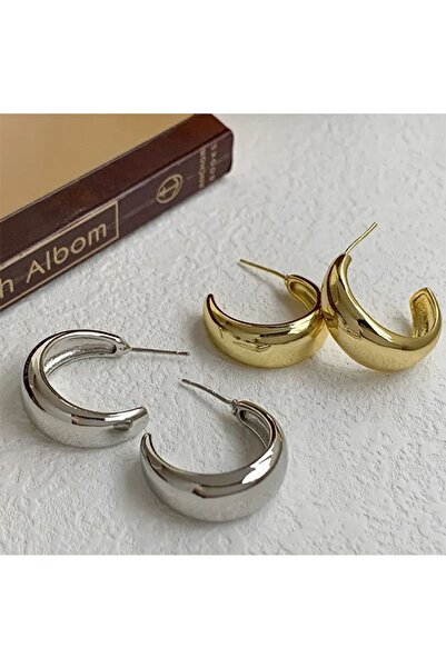 MRK Yarım Bombeli Oval Halka Küpe