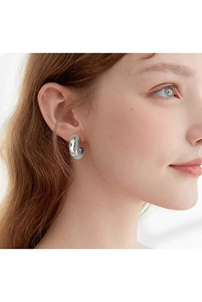 MRK Kalın Halka Model Silver Küpe