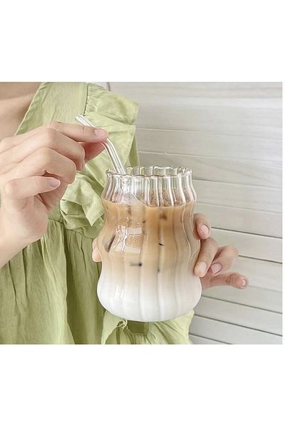 M Mimoza Park Heat Resistant Long Twist Shaped Borosilicate Cup| Coffee and Presentation Cup - 1 Piece