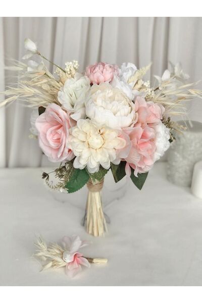 Paparti Yeni Sezon Soft Pembe Aranjman Gelin Çiçeği Gelin Buketi Ve Damat Yak...