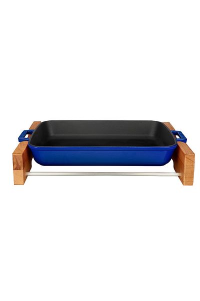 Lava Cast Rectangular Rosto and Baking Tray Beech Serving Wood Cast Iron Solid Double Handle Size