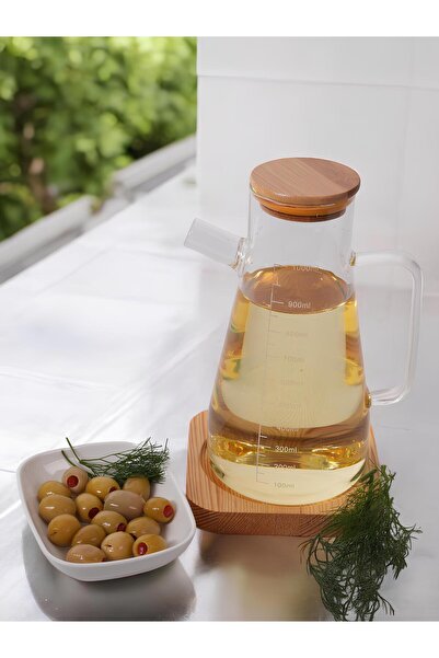 Miraçer طقم زيت الخل المفرغ من الخيزران بسعة 1000 مل مربع من البورسليكات وحام...