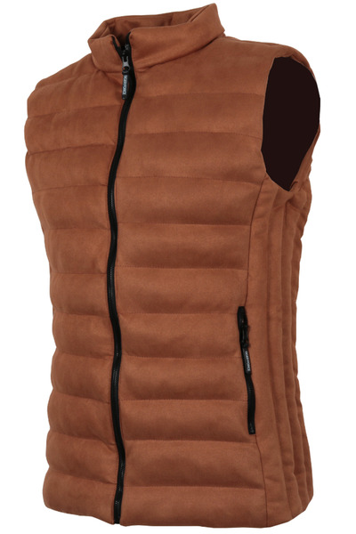 Modarar Tan Nubuck Suede Men's Puffer Vest - Slim Fit Rar01238