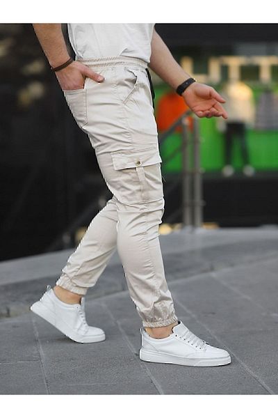 shn sportswear Lycra Stone Color Cargo Pants with elastic waist and legs