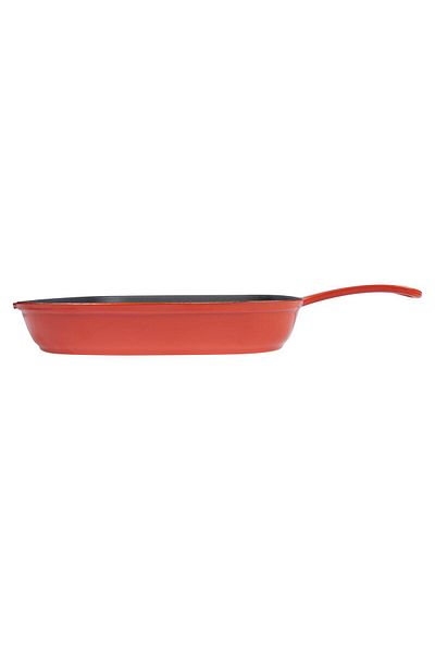 Lava Cast Rectangular 3 Compartment Grill Pan Cast Iron Solid Handle Size: 26x30 Cm