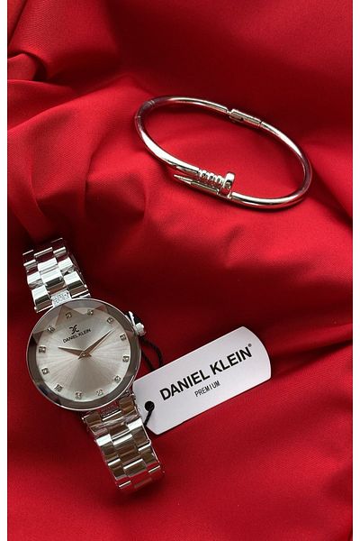 Daniel Klein Waterproof Silver Colored Women's Wristwatch and Bracelet Gift