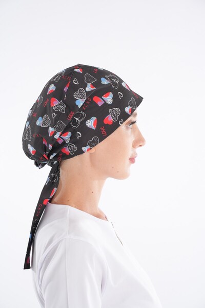 Nur Medikal Giyim Siyah Love Desenli Tesettür Doktor Hemşire Hastane Aşçı Cer...