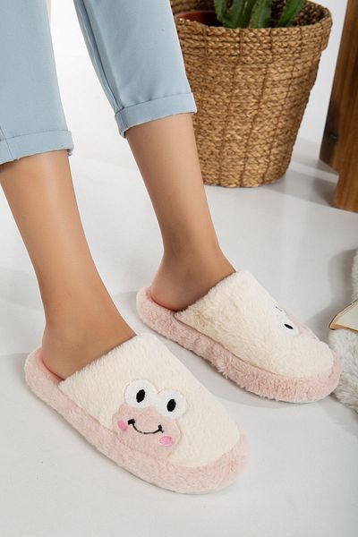 AlbiShoes Χειμερινές βελούδινες γυναικείες παντόφλες σπιτιών - Φιγούρα βατράχου, αθόρυβη σόλα, κλειστό μπροστά