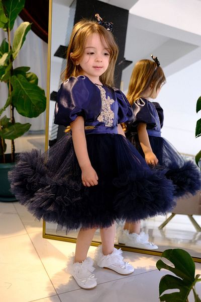 Shıne dresses Navy Blue Gray Satin Tutu Dress