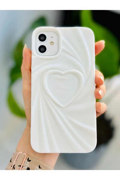 Go Aksesuar حافظة سيليكون مضادة للصدمات متوافقة مع هاتف Apple Iphone 11 ثلاثية الأبعاد من الساتان غير اللامع على شكل قلب