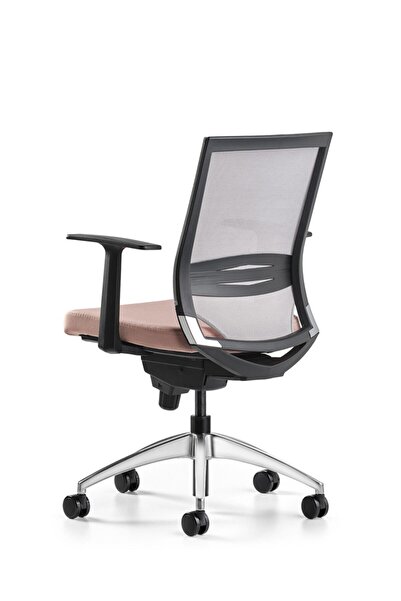 Bürotime Cozy Çalışma Koltuğu Gri/somon - Sabit T Kol - Alüminyum Ayak