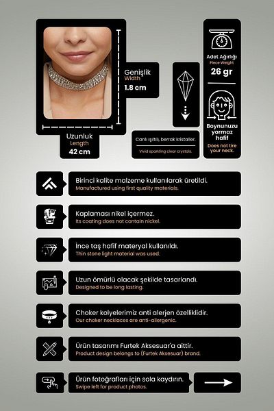 Furtek Aksesuar Women's 5 Row Model Zircon Stone Silver Choker Necklace Evening Dress Engagement Wedding Bridal Jewelry Collar Choker