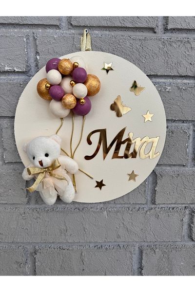 NeşeliAtölyem 26 cm Round Bubble Teddy Bear Baby Door and Wall Decoration