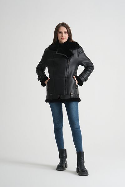By Marki Marki Genuine Leather Black Coat - Fur Inside, Waist Belt Detail, Long Cut Stylish Design - 114122