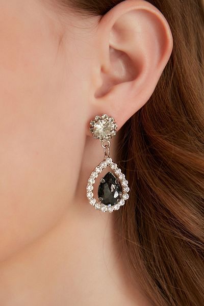 Furtek Aksesuar Women's Radiante Black Model Zircon Stone Silver Evening Dress Dangle Wedding Engagement Party Prom Daily Earrings