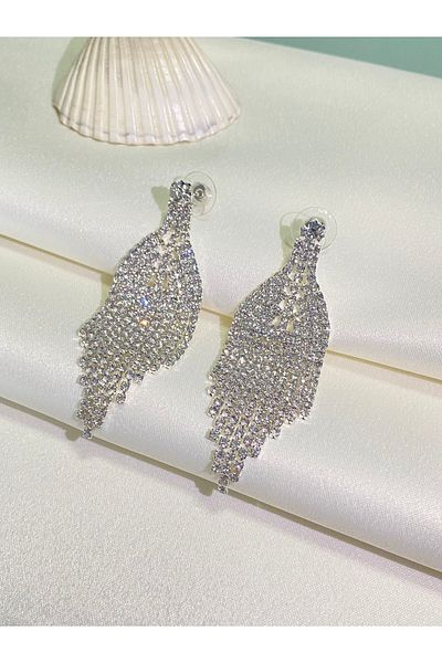 Furtek Aksesuar Santoria Model Rhinestone and Dangle Women's Evening Dress Earrings - Casual, Engagement and Wedding Prom