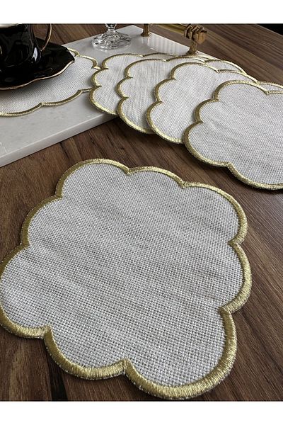NURHAN HOME COLLECTION 6 قطع من منديل تقديم كوكتيل القهوة المطرز مناسب لمعالجة الإيتامين