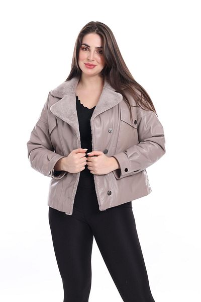 By Marki Marki Cream Fur Collar Puffer Jacket - Tight and Warm Design, Women's Leather Coat - 111422