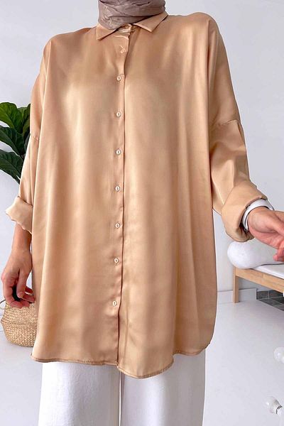 Ka Hijab Πουκάμισο Camel Satin Oversize