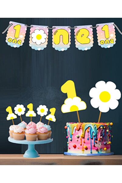 Hiras Dizayn Set de 3 cu tematică margarete pentru aniversarea de 1 an - Bann...