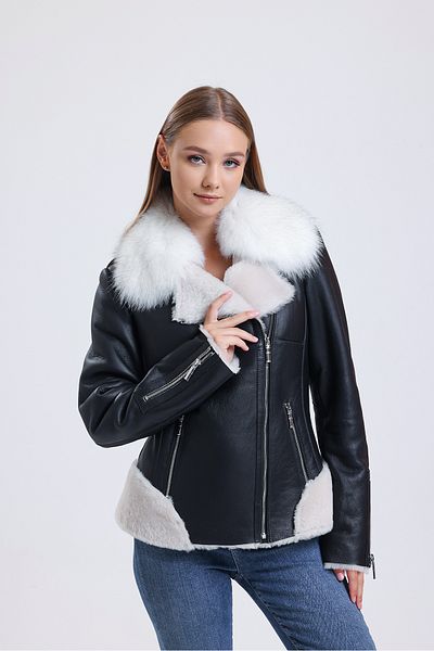 By Marki Marki Luxurious and Stylish Design Black Genuine Leather Jacket - Special Fur Collar 111722