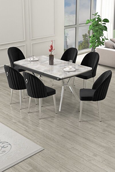 Canisa Sim Serisi 89x150 Açılabilir Lak Panel Rampla Gri Masa Takımı 6 Siyah ...