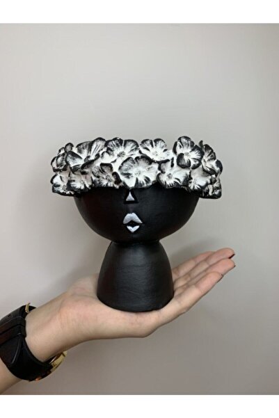 Genel Markalar Çiçekli Kız Tasarım Dekoratif Şık Hediyelik Beton Saksı