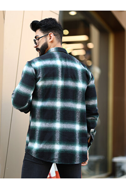 mavisima erkek giyimi Πουκάμισο ξυλοκόπος Μαύρο και άσπρο ριγέ σταντ με γιακά με κουμπιά