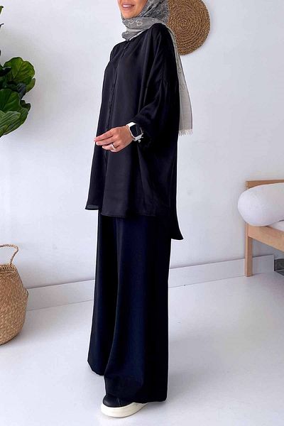 Ka Hijab Cămașă oversize Hijab din satin negru