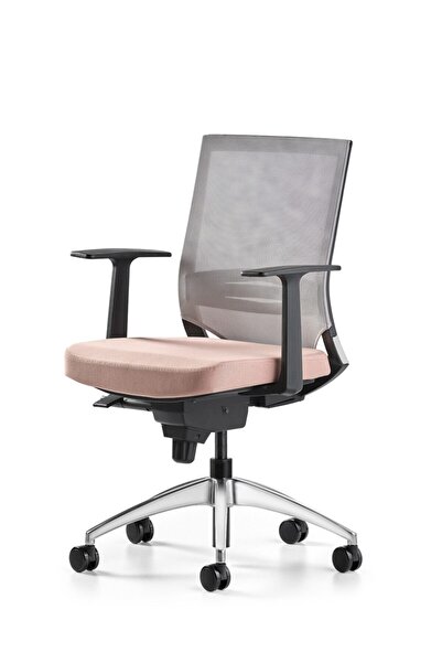 Bürotime Cozy Çalışma Koltuğu Gri/somon - Sabit T Kol - Alüminyum Ayak