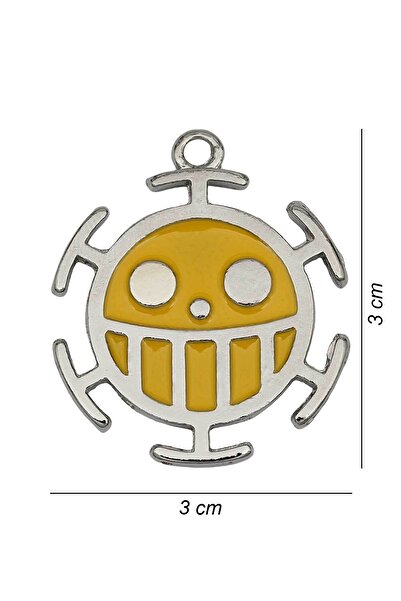 kolbi One Piece Trafalgar Law Anime Fan Luffy Bomba Kolye - Sarı Mineli Gümüş Renk Klasik Zincirli